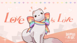 Rule 34 | 1boy, aqua bow, black eyes, blush stickers, bow, ermine, ferret, green bow, heart, highres, lgbt pride, male focus, multicolored bow, nu carnival, orange bow, pride month, purple bow, rainbow flag, red bow, topper (nu carnival), weasel, yellow bow