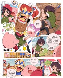 Rule 34 | adeleine, ahoge, apologizing, bandage on face, bandages, bendedede, beret, bird, black footwear, boots, bowing, brown eyes, brown hair, comic, coo (kirby), crater, dragon ball, dragonball z, fighting, fish, green shirt, grey skirt, hammer, hamster, hat, unworn hat, unworn headwear, highres, hitting, holding, holding mallet, in the face, kine (kirby), king dedede, kirby, kirby&#039;s dream land 3, kirby (series), kirby 64, mallet, meme, nintendo, owl, parody, pitch (kirby), red headwear, restrained, rick (kirby), shirt, shiver star, skirt, thank you, thigh boots, waddle dee, waddle doo, yamcha pose (meme)