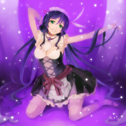 Rule 34 | 10s, 1girl, breasts, long hair, long legs, love live!, love live! school idol project, maid, maid headdress, miyo (13th floor), mogyutto &quot;love&quot; de sekkin chuu!, purple hair, smile, solo, thighhighs, tojo nozomi, twintails