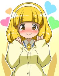 Rule 34 | 1girl, blonde hair, blush, dress, heart, kise yayoi, looking at viewer, precure, short hair, smile, smile precure!, solo, standing, yellow eyes