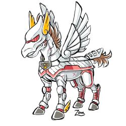 Rule 34 | armor, artist request, crossover, digimon, digimon (creature), expressionless, full armor, full body, fusion, helmet, no humans, pegasus, saint seiya, scar, simple background, unimon, wings