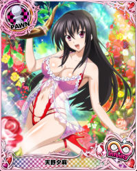 Rule 34 | 10s, 1girl, :d, babydoll, black hair, breasts, card (medium), character name, chess piece, cleavage, covered erect nipples, high school dxd, high school dxd infinity, large breasts, lingerie, long hair, navel, official art, open mouth, pawn (chess), pink eyes, raynare, red footwear, see-through, shoes, smile, solo, trading card, underwear