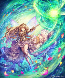Rule 34 | 1girl, aria blaze, blonde hair, breasts, copyright name, fairy princess, full body, highres, long hair, looking at viewer, madogawa, medium breasts, official art, open mouth, red eyes, shadowverse, solo, very long hair, wings