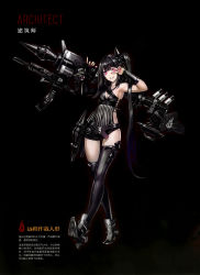 Rule 34 | &gt;:), 1girl, absurdres, ammunition, architect (girls&#039; frontline), armpits, asymmetrical clothes, asymmetrical legwear, belt, black background, black hair, black thighhighs, bow, breasts, character name, chinese text, clenched teeth, collarbone, covered navel, evil smile, eyebrows, full body, girls&#039; frontline, gradient hair, hair bow, hair ornament, high heels, highres, holding, holding rocket launcher, holding weapon, infukun, long hair, looking at viewer, medium breasts, multicolored hair, nail polish, navel, non-web source, official art, pale skin, pink eyes, purple hair, rocket launcher, sangvis ferri, scan, shirt, short shorts, shorts, side ponytail, simple background, smile, solo, standing, string, striped clothes, striped shirt, teeth, thighhighs, translation request, uneven legwear, v, v-shaped eyebrows, v over eye, very long hair, weapon