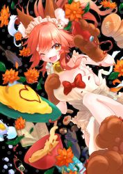 Rule 34 | 1girl, absurdres, animal, animal ear fluff, animal ears, animal hands, apron, bell, black cat, blush stickers, breasts, cat, cat hair ornament, cat paws, cleavage, collar, collarbone, egg, fangs, fate/grand order, fate (series), flower, food, fox ears, gloves, hair ornament, hair ribbon, highres, jingle bell, ketchup, ketchup bottle, large breasts, long hair, looking at viewer, maid headdress, naked apron, neck bell, one eye closed, open mouth, paw gloves, paw shoes, pink hair, ponytail, red ribbon, ribbon, shoes, solo, suzu natsu, tamamo (fate), tamamo cat (fate), tamamo cat (third ascension) (fate), white cat, yellow eyes