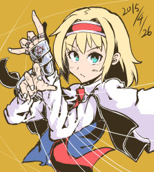 Rule 34 | 1girl, :&lt;, alice margatroid, ascot, blonde hair, blue eyes, capelet, closed mouth, gauntlets, hairband, hexagram, highres, puppet rings, puppet strings, raised eyebrow, ring, solo, the maa, touhou, yellow eyes