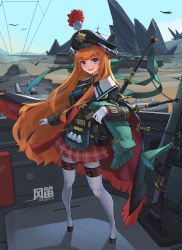 Rule 34 | 1girl, :d, alternate costume, arknights, bagpipe (arknights), bagpipes, bird, black footwear, black headwear, black jacket, blue eyes, blue sky, character name, chinese commentary, commentary request, day, full body, gloves, highres, holding, holding instrument, horns, instrument, jacket, kilt, long hair, long sleeves, looking at viewer, miniskirt, open mouth, orange hair, outdoors, pantyhose, pleated skirt, pom pom (clothes), red skirt, shadow, shoes, sima naoteng, skirt, sky, smile, solo, standing, very long hair, white gloves, white pantyhose