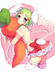 Rule 34 | 10s, 1girl, 2016, animal ears, blush, bow, carrot-shaped pillow, character name, closed mouth, cowboy shot, dated, eyebrows, fan (20110507), frilled skirt, frills, from side, green eyes, green hair, gumi, hair bow, heart, heart print, juliet sleeves, kemonomimi mode, leaning forward, long sleeves, looking at viewer, looking to the side, matching hair/eyes, microskirt, hugging object, petticoat, pillow, puffy sleeves, rabbit ears, rabbit tail, red bow, red skirt, shirt, short hair, short hair with long locks, skirt, solo, standing, tail, thighhighs, thighs, vocaloid, white thighhighs, yellow shirt, zettai ryouiki