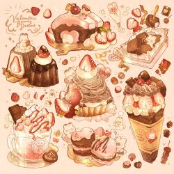 Rule 34 | butter, cream, food, food focus, fruit, heart-shaped food, highres, meringue, milk, mille-feuille, mont blanc (food), nao (bestrollever), no humans, pound cake, strawberry, strawberry slice