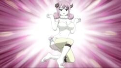 Rule 34 | 1girl, animated, anime screenshot, aries (fairy tail), audible speech, bouncing breasts, breasts, dress, english audio, fairy tail, looking at viewer, pink hair, purple eyes, ram horns, sound, tagme, video, white dress, zooming in, zooming out