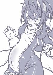 Rule 34 | 10s, 1girl, bodysuit, breasts, female focus, female pubic hair, gloves, goggles, gust, long hair, maxred, monochrome, neptune (series), nipples, nippon ichi, nippon ichi (neptunia), nisa, pregnant, pubic hair, sega, small breasts, solo, unzipped