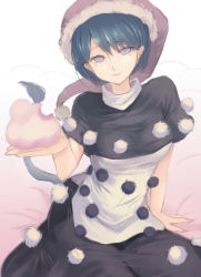 Rule 34 | 1girl, blue eyes, blue hair, commentary request, doremy sweet, dream soul, hat, nightcap, pom pom (clothes), solo, tail, tapir tail, terrajin, touhou