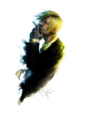 Rule 34 | 1boy, blonde hair, cigarette, formal, hair over one eye, male focus, one piece, sanji (one piece), simple background, smoking, solo, suit, white background