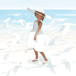 Rule 34 | 1girl, animal, bad id, bad pixiv id, barefoot, beach, bird, bow, brown bow, brown eyes, brown hair, dark skin, dark-skinned female, dress, hat, hat bow, highres, looking at viewer, md5 mismatch, namito, original, outdoors, side ponytail, sleeveless, sleeveless dress, solo, standing, sun hat, sundress, water, white dress
