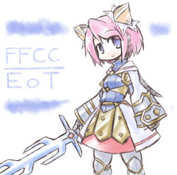 Rule 34 | 1girl, blue eyes, clavat, copyright name, final fantasy, final fantasy crystal chronicles, final fantasy crystal chronicles: echoes of time, kugelschreiber, looking at viewer, pink hair, short hair, smile, solo, sword, weapon