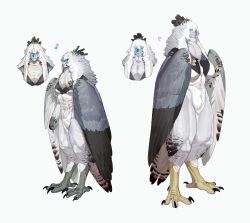 Rule 34 | 1boy, 1girl, feathered wings, feathers, harpy, harpy boy, highres, mars symbol, meziro001, monster boy, monster girl, original, simple background, standing, venus symbol, white background, white hair, wings