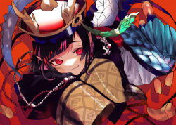 Rule 34 | 1boy, alternate costume, black hair, dragon horns, dragon tail, foreshortening, halloween costume, hat, horns, lilia vanrouge, long sleeves, male focus, multicolored hair, nana tetra, pink hair, pointy ears, red eyes, short hair, sleeves past wrists, smile, solo, streaked hair, tail, twisted wonderland, two-tone hair