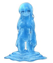 Rule 34 | 1girl, blush, breasts, kai himo, large breasts, long hair, looking at viewer, mato225, monster girl, navel, no nipples, no pussy, nude, open mouth, original, slime (substance), slime girl, smile, solo