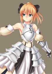 Rule 34 | 1girl, ahoge, armor, armored dress, artoria pendragon (fate), asuka1love, bare shoulders, blonde hair, bow, capcom, detached sleeves, dress, fate/stay night, fate/unlimited codes, fate (series), faulds, gauntlets, green eyes, hair bow, highres, long hair, ponytail, saber (fate), saber lily, solo