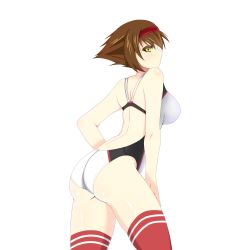 Rule 34 | 10s, 1girl, ass, brown hair, competition swimsuit, hairband, kantai collection, mutsu (kancolle), one-piece swimsuit, short hair, solo, swimsuit, taisai, thighhighs, yellow eyes