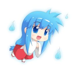 Rule 34 | 1girl, blue eyes, blue hair, chibi, ghost, ghost sweeper mikami, himuro kinu, japanese clothes, long hair, low-tied long hair, miko, open mouth, tsunakan