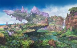 Rule 34 | building, day, final fantasy, final fantasy xiv, forest, highres, horizon, nature, no humans, official art, river, scenery, square enix, water, waterfall, watermark