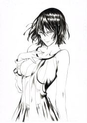 Rule 34 | 1girl, black hair, bracelet, breasts, dress, earrings, fubuki (one-punch man), highres, image sample, jewelry, large breasts, lineart, looking at viewer, one-punch man, see-through, twitter sample