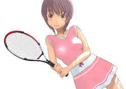 Rule 34 | 1girl, black hair, dress, kiriman (souldeep), pink dress, pink skirt, racket, skirt, solo, tennis racket