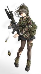 Rule 34 | 1girl, aai corporation, absurdres, airtronic usa, assault rifle, boots, camouflage, casing ejection, colt&#039;s manufacturing company, colt defense, cross-laced footwear, diemaco, explosive, fragmentation grenade, full body, geococcyx, grenade, grenade launcher, gun, hand grenade, headset, highres, knight&#039;s armament company, lace-up boots, leg warmers, lewis machine and tool company, m16, m16a2, m203, m26 grenade, m72 law, man-portable anti-tank systems, military, military uniform, pantyhose, pleated skirt, rifle, rm equipment, rocket launcher, shell casing, skirt, solo, torn clothes, torn pantyhose, u.s. ordnance, underbarrel grenade launcher, uniform, union jack, watch, weapon