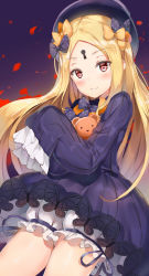 Rule 34 | 1girl, abigail williams (fate), absurdres, black bow, black dress, black hat, blonde hair, bloomers, bow, bug, butterfly, dress, fate/grand order, fate (series), ginn (hzh770121), hair bow, hat, head tilt, highres, hugging object, insect, keyhole, long hair, long sleeves, looking at viewer, orange bow, parted bangs, parted lips, polka dot, polka dot bow, red eyes, sleeves past wrists, smile, solo, stuffed animal, stuffed toy, teddy bear, underwear, very long hair, white bloomers