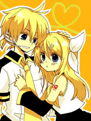 Rule 34 | 1boy, 1girl, :t, alternate hairstyle, annoyed, anzu (o6v6o), bad id, bad pixiv id, blush, brother and sister, hair ornament, hair ribbon, hairclip, hand on another&#039;s head, heart, hetero, incest, kagamine len, kagamine rin, long hair, necktie, ribbon, short hair, siblings, smile, twincest, twins, vocaloid, yellow necktie
