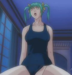 Rule 34 | 00s, 1boy, 1girl, animated, animated gif, bouncing breasts, breasts, clothing aside, cowgirl position, discipline, closed eyes, girl on top, green hair, hayami takurou, hetero, implied sex, lowres, night, nonomura ruri, school swimsuit, solo focus, straddling, swimsuit, swimsuit aside, twintails, vaginal