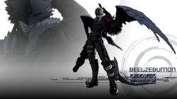 Rule 34 | 1boy, arm up, beelzebumon, belt, black belt, black footwear, black jacket, black pants, black shirt, black wings, blonde hair, boots, character name, digimon, digimon (creature), extra eyes, feathered wings, full body, fur trim, gatling gun, gloves, holding, holding weapon, jacket, knee boots, leaning back, looking at viewer, male focus, mask, multiple views, multiple wings, open clothes, open jacket, pants, sheath, shirt, spiked boots, standing, tail, thigh strap, vetania, weapon, wings