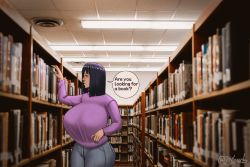 Rule 34 | 1girl, black hair, blue eyes, blush, book, breasts, cleft of venus, clothes, clothes grab, english text, exhibitionism, female focus, female pubic hair, glasses, grabbing, huge nipples, joylewds, large breasts, library, looking at viewer, medium hair, nico robin, nipples, one piece, open clothes, panties, pubic hair, public indecency, pussy, smile, solo, speech bubble, string panties, underwear