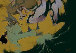 Rule 34 | 0 ici 0, cacturne, cactus, creatures (company), fangs, forked tongue, game freak, gen 3 pokemon, gen 8 pokemon, highres, monster, nintendo, no humans, open mouth, pokemon, pokemon (creature), sandaconda, snake, tongue, tongue out, yellow background, yellow eyes