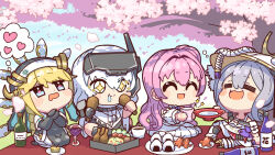 Rule 34 | + +, 4girls, :3, = =, ^ ^, alcohol, armor, armored bodysuit, armored boots, bare shoulders, black robe, blonde hair, blue eyes, blush stickers, bodysuit, boots, braid, breasts, cherry blossoms, chibi, chicken (food), cloak, closed eyes, closed mouth, commentary request, cup, day, detached sleeves, dorothy (nikke), dress, drooling, drunk, falling petals, food, food art, frilled dress, frills, full body, gloves, goddess of victory: nikke, grey hair, habit, hair between eyes, hair bun, hat, hatodokei, head-mounted display, heart, highres, holding, holding cup, holding food, japanese armor, jingasa, kote, large hat, leotard, long braid, long hair, looking up, mechanical arms, mechanical wings, medium breasts, mouth drool, multiple girls, nun, onigiri, open mouth, petals, pink hair, rapunzel (nikke), robe, sakazuki, sake, saliva, scarlet (nikke), seiza, shadow, shoulder armor, sidelocks, single mechanical arm, sitting, smile, snow white (nikke), sode, sparkle, tako-san wiener, tea, tree, very long hair, white bodysuit, white cloak, white dress, white hair, white leotard, wine, wings, wrist guards, yellow eyes
