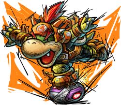 Rule 34 | 1boy, ball, bowser jr., fang, highres, kicking, male focus, mario (series), mario strikers: battle league, mario strikers (style), nintendo, official art, open mouth, red hair, simple background, soccer ball, transparent background