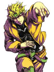 Rule 34 | 1boy, blonde hair, dio brando, foreshortening, hatching (texture), headband, jojo no kimyou na bouken, knee pads, male focus, pointing, pointing at viewer, red eyes, setsuna215, solo, star (symbol)