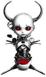 Rule 34 | bad id, bad pixiv id, fuumi (black), highres, horns, motor vehicle, motorcycle, non-humanoid robot, red eyes, robot, vehicle