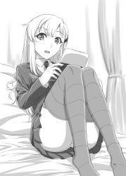 Rule 34 | 10s, 1girl, greyscale, handheld game console, highres, ishii hisao, kantai collection, monochrome, nintendo 3ds, page number, solo, suzuya (kancolle)