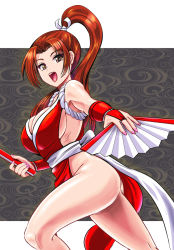 Rule 34 | 1girl, breasts, fatal fury, highres, large breasts, ponytail, revealing clothes, shiranui mai, smile, solo