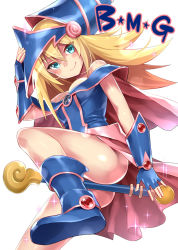Rule 34 | 1girl, aqua eyes, ass, bad id, bad pixiv id, bare shoulders, blonde hair, blue footwear, boots, breasts, cleavage, covering privates, dark magician girl, detached sleeves, duel monster, hat, long hair, medium breasts, solo, sonsoso, wand, wizard hat, yu-gi-oh!, yuu-gi-ou, yu-gi-oh! duel monsters