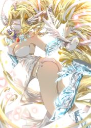 Rule 34 | 1girl, arched back, armor, ass, bikini armor, bird, blindfold, blonde hair, breasts, cleavage, digimon, digimon (creature), heart, large breasts, long hair, mask, o-ring, o-ring bottom, smile, solo, venusmon, winni