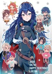 Rule 34 | 2023, 4girls, 5boys, alear (fire emblem), alear (male) (fire emblem), alternate costume, ameno (a meno0), armor, basket, beard, belt, black hair, black jacket, black pants, black robe, black sweater, blue cape, blue eyes, blue gloves, blue hair, blue sweater, blush, bow, braid, brother and sister, brown belt, brown eyes, brown hair, cape, character name, character print, chibi, chrom (fire emblem), closed eyes, closed mouth, commentary request, etie (fire emblem), facial hair, fingerless gloves, fingernails, fire emblem, fire emblem awakening, fire emblem engage, flower, formal, gloves, goldmary (fire emblem), green bow, green eyes, green skirt, grin, hair between eyes, hair bow, hands on own chest, hands on own hips, happy birthday, head tilt, highres, holding, holding basket, hood, hood down, hooded robe, jacket, jewelry, long hair, looking at viewer, lucina (fire emblem), multicolored hair, multiple boys, multiple girls, nel (fire emblem), nil (fire emblem), nintendo, orange hair, orange sweater, pants, pink sweater, red cape, red eyes, red hair, robe, robin (fire emblem), robin (male) (fire emblem), short hair, shorts, shoulder armor, siblings, skirt, smile, sommie (fire emblem), split-color hair, suit, sweatdrop, sweater, tiara, turtleneck, turtleneck sweater, two-tone cape, two-tone hair, vander (fire emblem), white bow, white cape, white flower, white hair, white shorts, white sweater
