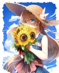 Rule 34 | 1girl, artist request, commentary request, flower, hat, md5 mismatch, shironeko project, straw hat, sunflower, tsukimi (shironeko project)