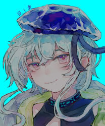Rule 34 | 1boy, absurdres, androgynous, arknights, bishounen, blue hair, choker, closed mouth, hair between eyes, hat, highres, jellyfish, long hair, male focus, mizuki (arknights), pink eyes, portrait, ribbon, simple background, smile, solo, tentacle hair, trap, upper body, user vgmn7242