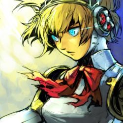 Rule 34 | aegis (persona), atlus, blonde hair, blue eyes, glowing, glowing eye, hungry clicker, joints, persona, persona 3, robot joints, sega, solo