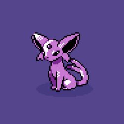 Rule 34 | animal focus, animated, animated gif, black eyes, creatures (company), espeon, forehead jewel, forked tail, full body, game freak, gem, gen 2 pokemon, looping animation, nintendo, no humans, pixel art, pokemon, pokemon (creature), purple background, purple gemstone, purple theme, simple background, sitting, solo, tail, tail wagging, wisgarus
