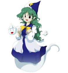 Rule 34 | 1girl, :p, bakebake (touhou), female focus, ghost, ghost tail, green hair, hat, long hair, mima (touhou), official style, parody, pointy ears, red eyes, sakuragi rian, solo, style parody, tongue, tongue out, touhou, touhou (pc-98), triangular headpiece, wavy hair, wizard hat, zun (style)