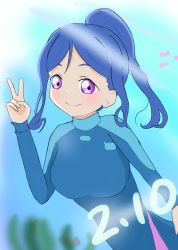 Rule 34 | 1girl, absurdres, artist name, artist request, blue bodysuit, blue hair, blue one-piece swimsuit, blush, bodysuit, breasts, cleavage, collarbone, diving, diving suit, female focus, freediving, hair between eyes, halterneck, high ponytail, highres, long hair, long sleeves, looking at viewer, love live!, love live! school idol festival, love live! school idol festival all stars, love live! sunshine!!, matsuura kanan, medium breasts, ocean, seafloor, one-piece swimsuit, parted lips, ponytail, purple eyes, smile, solo, sunlight, swimming, swimsuit, turtleneck, underwater, underwear, v, wetsuit, zipper, zipper pull tab